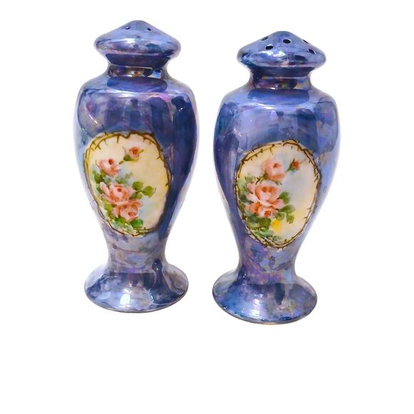 Noritake Other - Antique Victorian Rose Salt & Pepper Shakers Blue Iridescent Noritake Japan VNTG